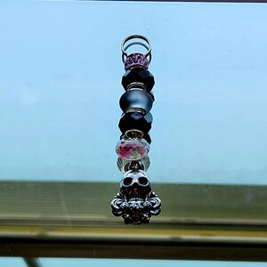 Skull Charm Bead Keychain - Black, Pink, Silver